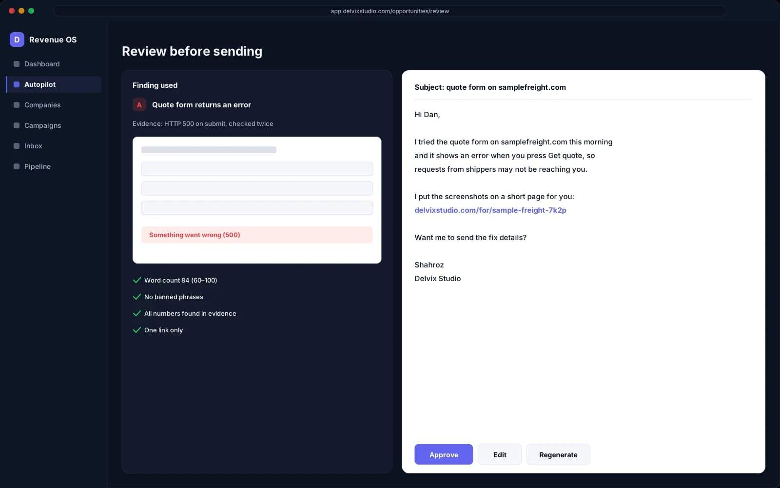 Every email reviewed before sending