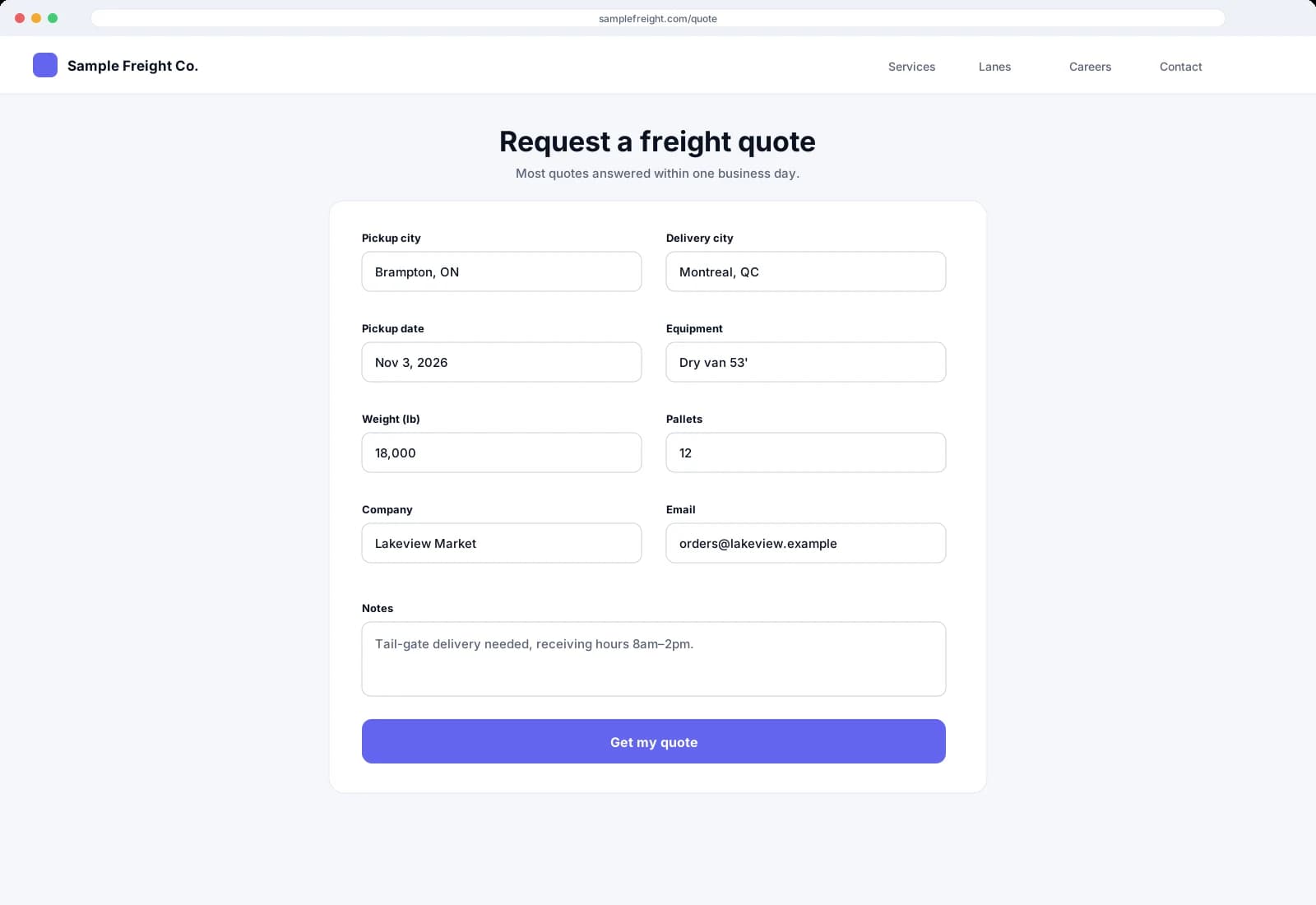 Quote request form and quoting tool